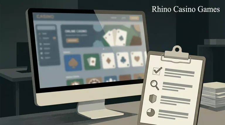 Abstract illustration of a generic casino lobby with verification notes