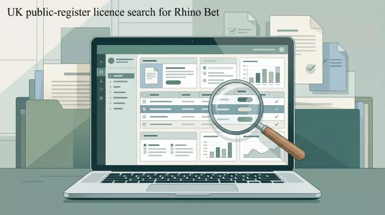 Illustration of a UK public-register licence search for Rhino Bet