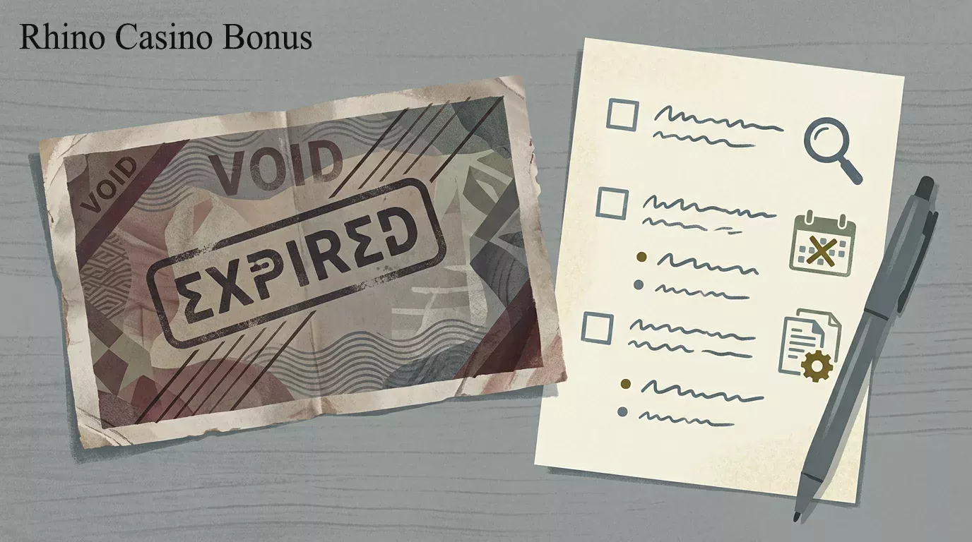 Expired bonus ticket and verification checklist for the Rhino Casino bonus UK status